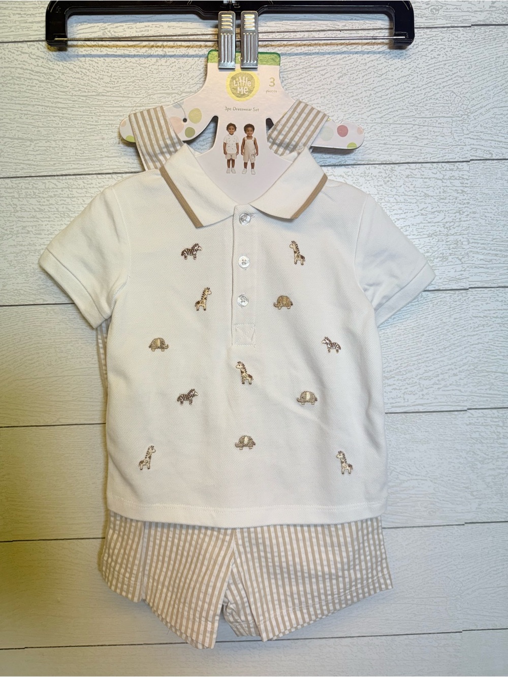 Little Me Cream white 3 piece dress wear set boys size 18 months 100% cotton NWT